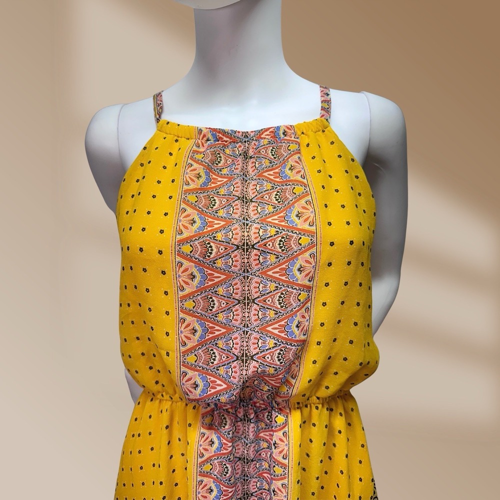AUW Women's Yellow Multi-Color Hi-Low Tank Flowing Dress Size Large - Picture 2 of 5